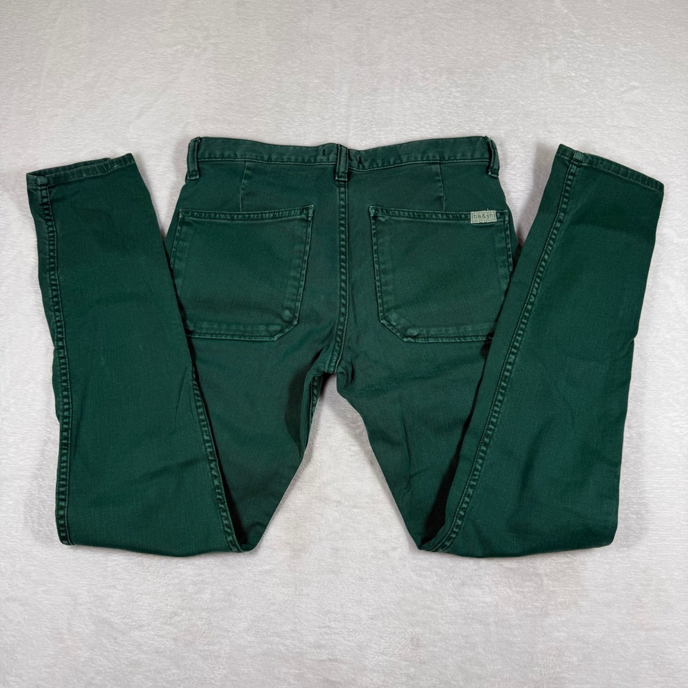 ba&sh Lady Pants Green Cotton Twill Straight Leg Utility Trousers Size 24 XS